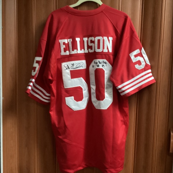 NFL 49ers Legend Riki Ellison #50 Signed Red Jersey Size L - Picture 9 of 12